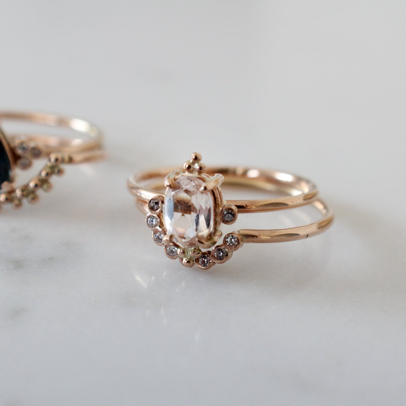Morganite and diamond rings